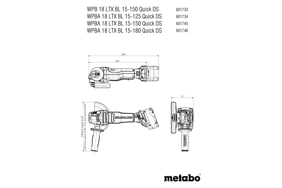 WPBA 18 LTX BL 15-180 Quick DS (601746840) Cordless angle grinder