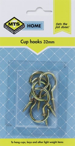 MTS HOME CUP HOOKS 32MM BRASS 6PC