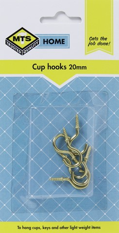 MTS HOME CUP HOOKS 20MM BRASS 6PC