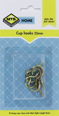 MTS HOME CUP HOOKS 25MM BRASS 6PC