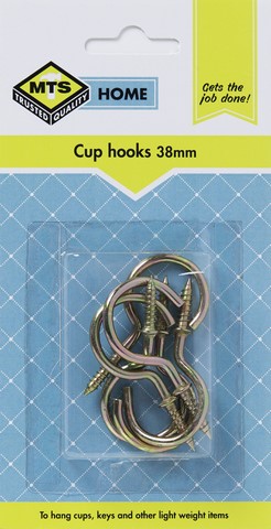 MTS HOME CUP HOOKS 38MM BRASS 6PC