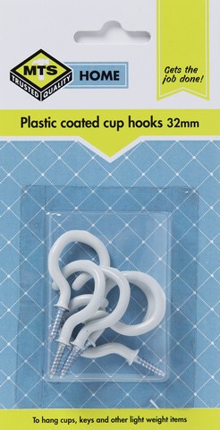 MTS HOME CUP HOOKS 32MM P/COATED 6PC