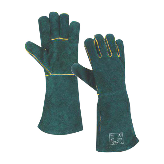 Green Lined Welders Gloves Size (8: Cuff)