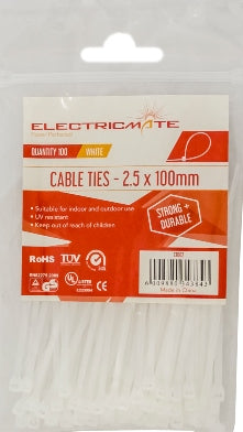 CABLE TIES E/MATE WHITE 150X3.5MM P/100