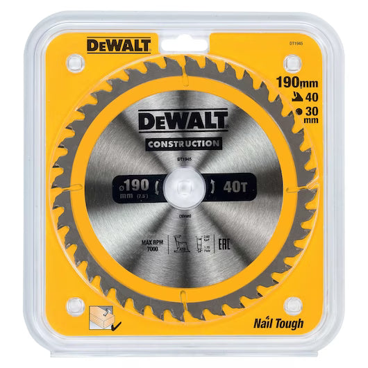 DEWALT Circular Saw Blade 190mm 40T | DT1945