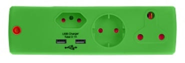 ADAPTOR 1X16A+1X5A+1SK+2USB GREEN  E/MAT