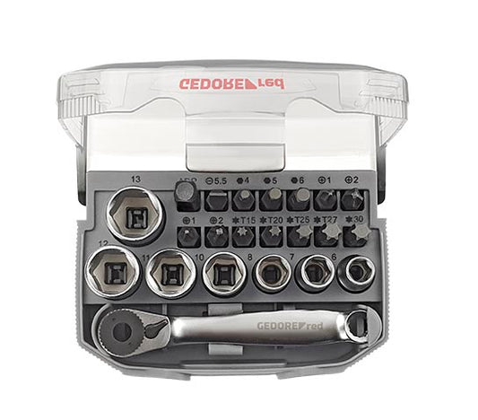 SOCKET GED RED SET 1/4" 6-13MM+BITS23PCE