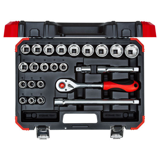 SOCKET GED RED SET 1/2"10-32MM+BITS24PCE