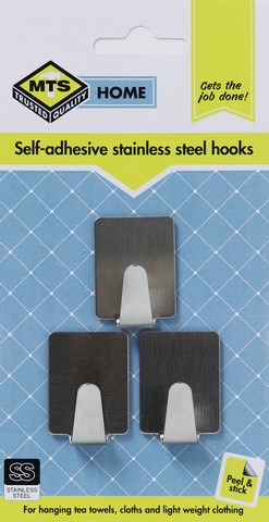 MTS HOME  SMALL RECTANGLE SS HOOK 3PC