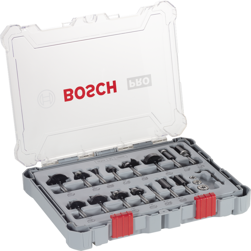Bosch Professional Pro Router Bit Mixed Set Shank Router Bit Mixed Set, 15 pcs